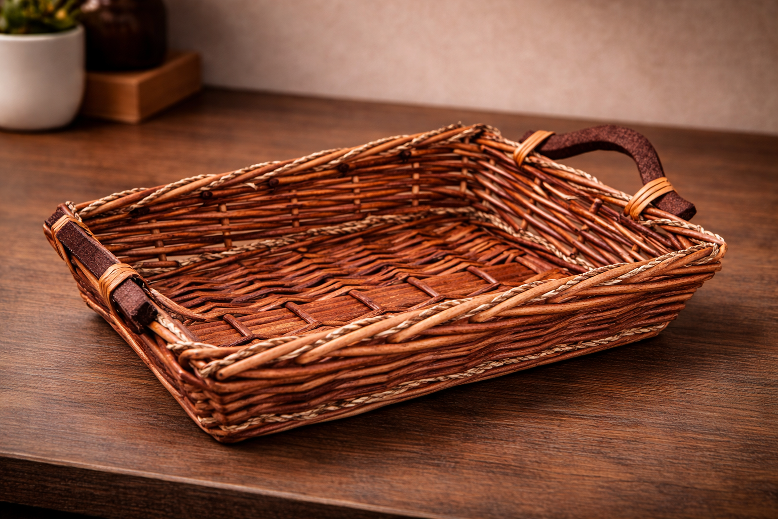 BANDEJA MIMBRE ASAS MADERA