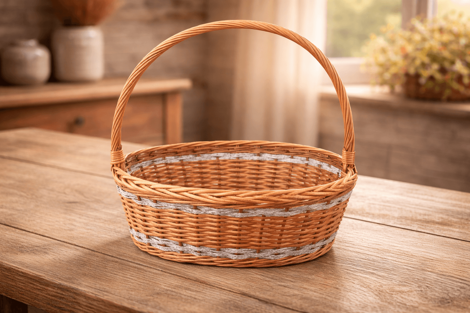 CESTA MIMBRE CORDÓN PLATA