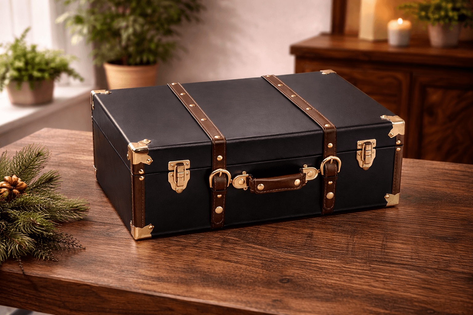 MALETA NEGRA HERRAJES DORADOS